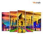 VIBECRAFTS Beautiful Taj Mahal Canvas Wall Painting Set of Five Pieces For Home|Office|Living Room|Gift (PTVC5Pcs2_6522)