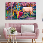 VIBECRAFTS Krishna Playing Flute 5 Pieces Canvas Wall Painting For Home | Office | Living Room | Gift (PTVC5Pcs4_8555)