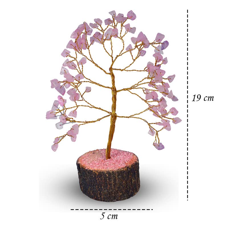 Reiki Crystal Products Rose Quartz 100 Bead Crystal Stone Tree | Natural Gemstone Money Tree for Love, Harmony, Emotional Balance & Positive Energy | Home Office Décor, Vastu & Feng Shui Gift