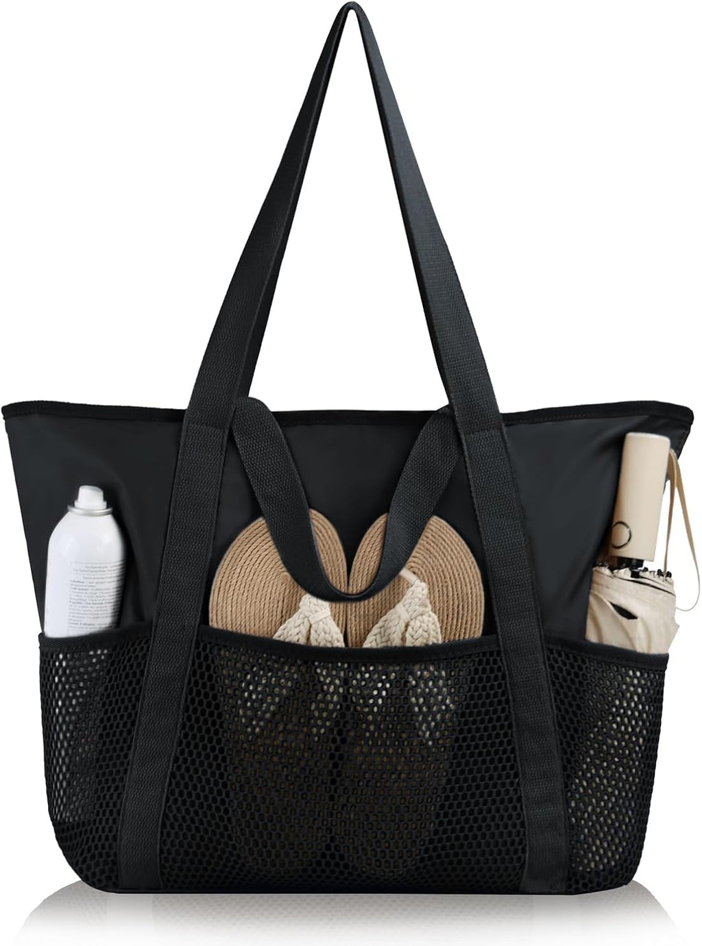 hirTa Forma Teacher Tote Bag for Women Girls Younger Girl Office Work Multipurpose Shoulder Travel Grocery Beach Bag Hobo Foldable Reusable Waterproof Sandproof Pool Bag (Charcoal Black)