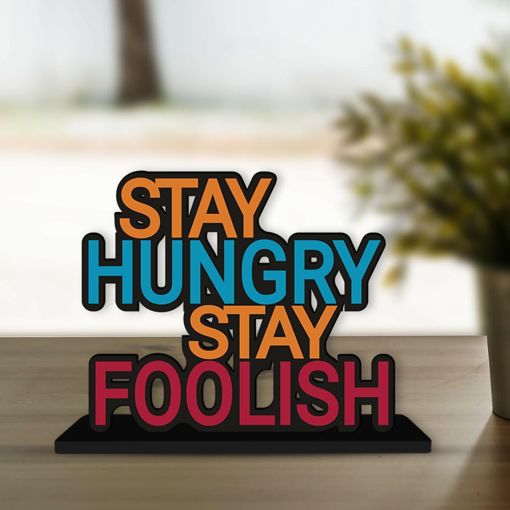 Artvibes Wooden Idols and Figurine Stay Hungry Stay Foolish Inspirational Quotes Table Decor for Office Desk Alphabet Showpiece | Home Decoration | Living Room | Modern Giftings Item (Sp_1121N)