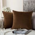 Khooti Velvet Cushion Cover, 14x14 | Brown | Pack of 2 | Solid Plain Soft & Smooth, Decorative Cushion Covers for Living Room, Bedroom, Couches, Chairs, Sofas, Beds & Home Decor