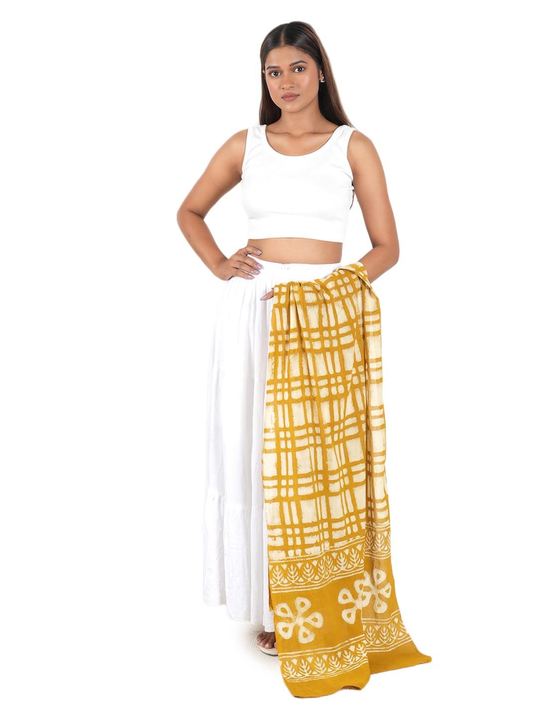 Gutthi Women's Cotton Stoles | Scarf Lightweight & Comfortable for All Seasons, Size (100X180 CM) (Yellow)