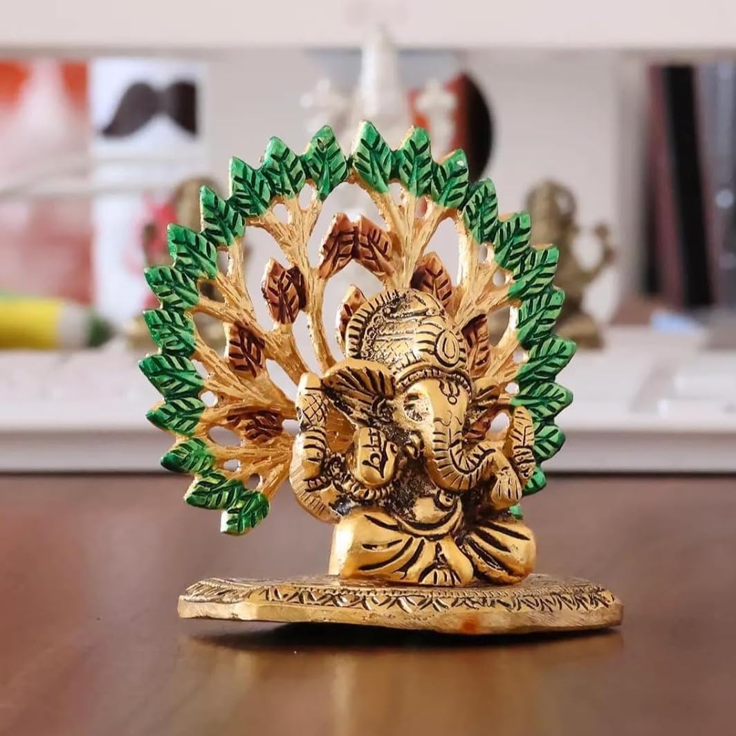 KridayKraft Elegant Mini Ganesh Murti – Divine Lord Ganesh Idol for Home & Office Décor, Intricately Designed Pooja Statue & Spiritual Showpiece for Living Room, Bedroom, Temple (Golden)