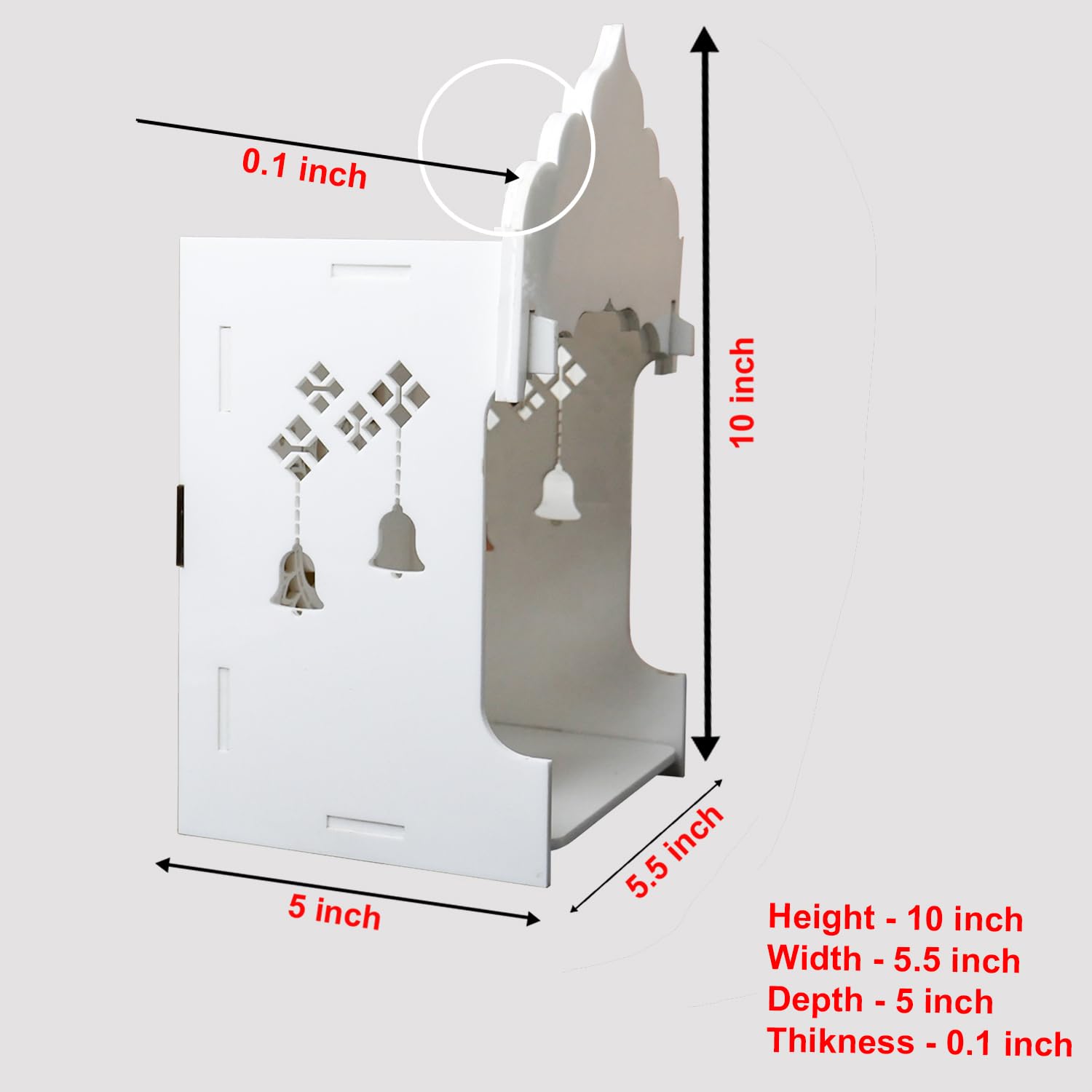 StarLaser Acrylic Handmade Mini Temple with Light for Small Space Pooja Room Wall Hanging Home & Office Decoration (10x5.5 inch)