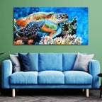 VIBECRAFTS Canvas Paintings for Living Room Drawing Room Colorful Turtle Canvas Wall Painting Fitted With Wooden Frame For Home | Office | Living Room | Gifts (PTVCH_2504)