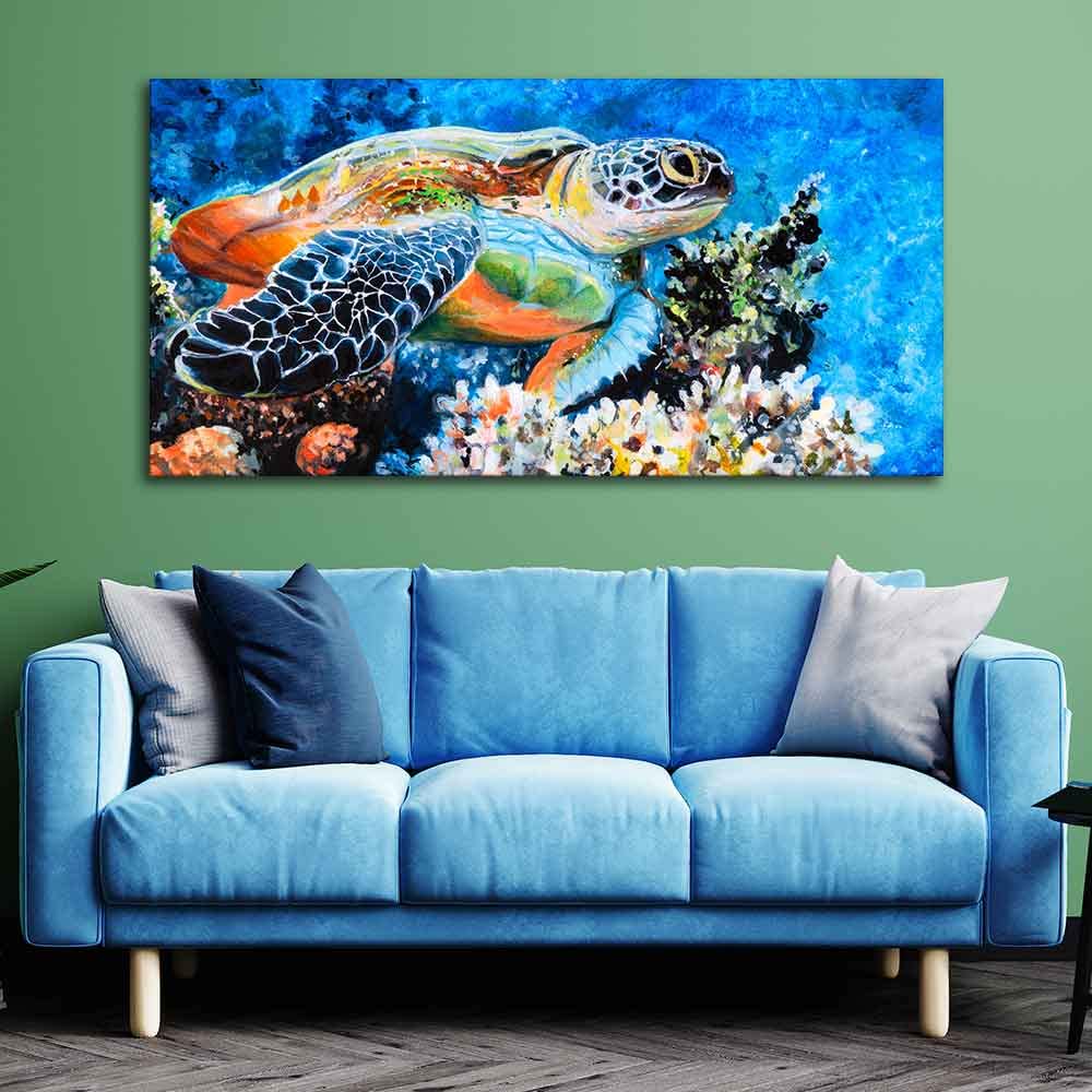 VIBECRAFTS Canvas Paintings for Living Room Drawing Room Colorful Turtle Canvas Wall Painting Fitted With Wooden Frame For Home | Office | Living Room | Gifts (PTVCH_2504)