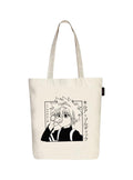 Peach Blossom Printed Cotton Zipper Tote Bags | CBAG - WHT-ANIME TIN
