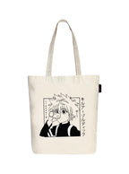Peach Blossom Printed Cotton Zipper Tote Bags | CBAG - WHT-ANIME TIN