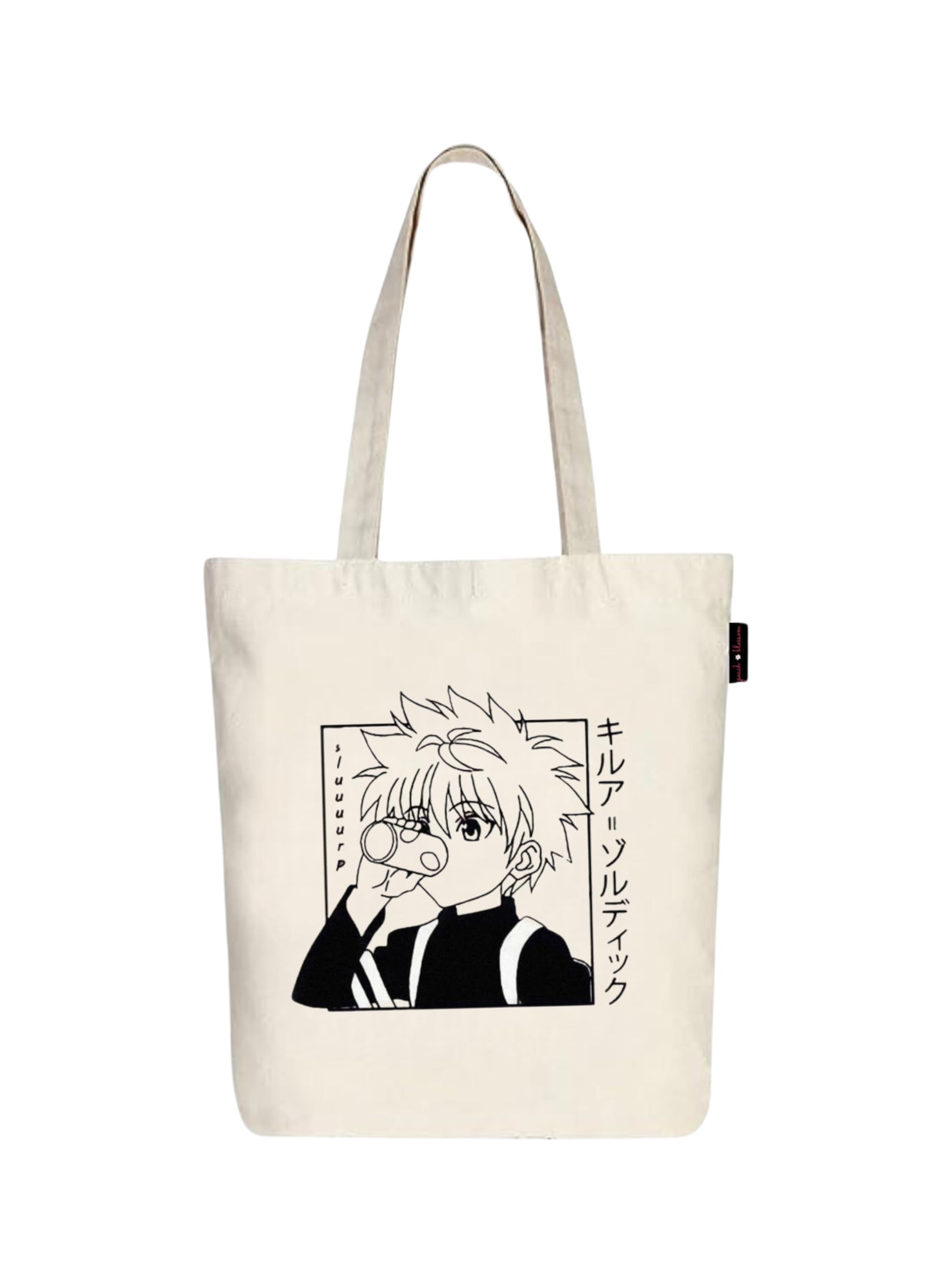 Peach Blossom Printed Cotton Zipper Tote Bags | CBAG - WHT-ANIME TIN