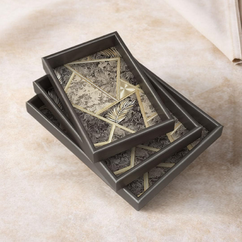 Rioware Wooden Serving Tray Set of 3 | Bamboo Tea & Coffee Serving Trays | Decorative Resin Kitchen & Dining Tray Set | Snack, Breakfast & Home Décor | Vintage Luxe