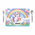 VS GIFTS Customized Table Mat with Name & Design Engraving | Personalized Dining Mat with Spoon & Fork | Customized Birthday Gift for Kids (Unicorn) Kafalo