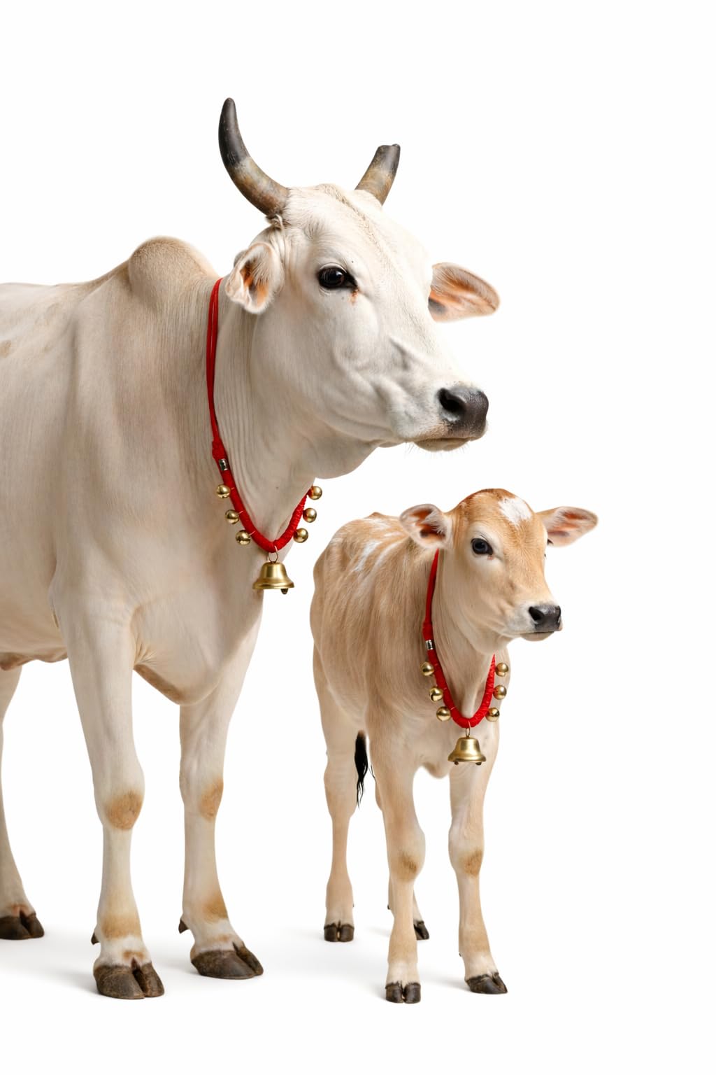 Handmade Brass Cow/Buffalo/Goat/Sheep Bell Necklace with Red String, Traditional Indian Golden Ghungroo Style Mala | Decorative & Functional Cow Accessories for Gaushalas & Festivals |Set of3