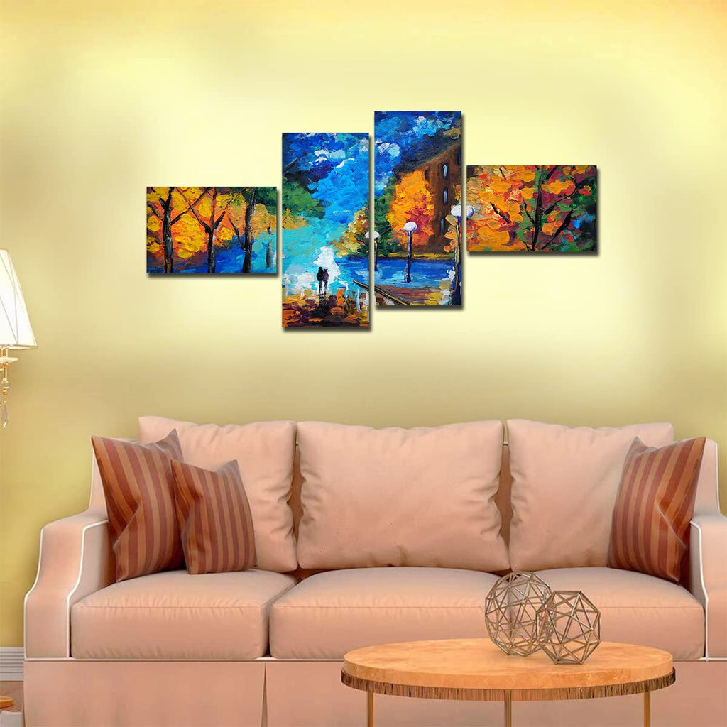 VIBECRAFTS Beautiful Scenery Of Couple Dating 4 Pieces Canvas Wall Painting Fitted With Wooden Frame For Home | Office | Living Room | Gifts (PTVC4Pcs3_15502)
