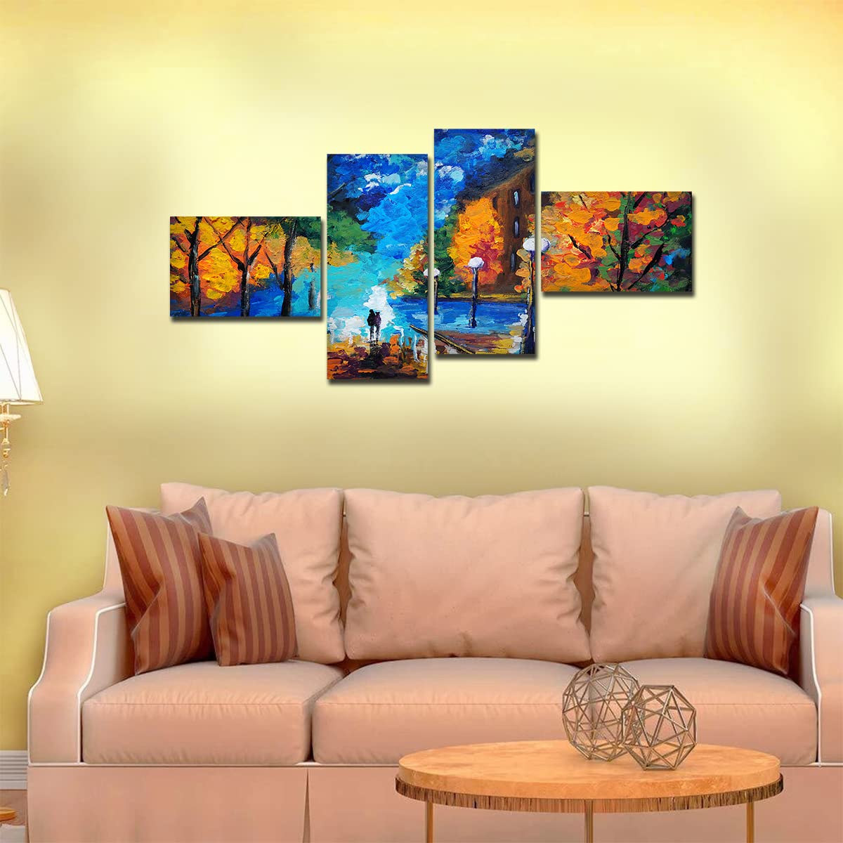 VIBECRAFTS Beautiful Scenery Of Couple Dating 4 Pieces Canvas Wall Painting Fitted With Wooden Frame For Home | Office | Living Room | Gifts (PTVC4Pcs3_15502)