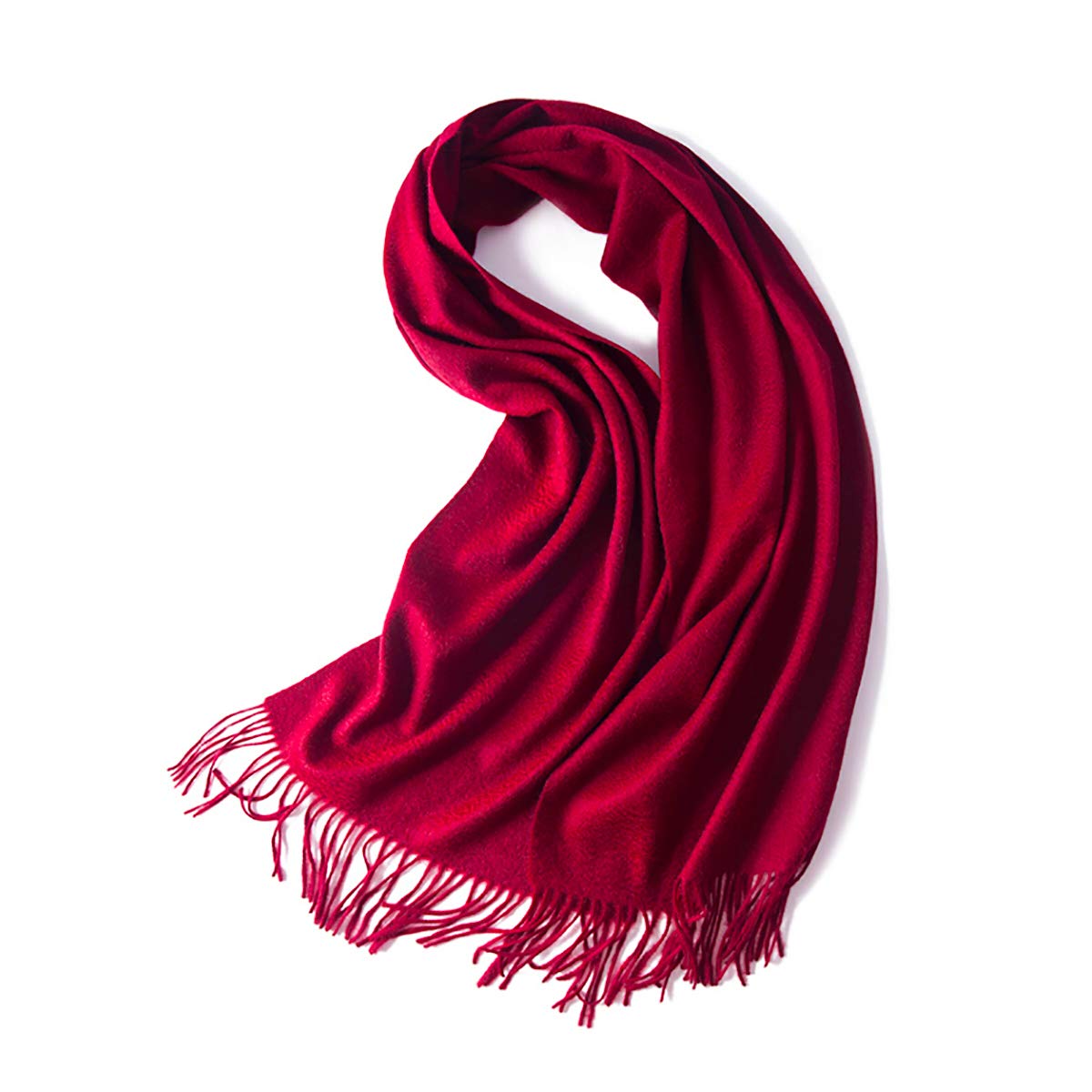 LumiSyne Winter Scarf For Women Plain Color Premium Soft Wool Scarf With Tassel Long And Thickened Shawl Wrap Pashmina, Wine Red, One Size