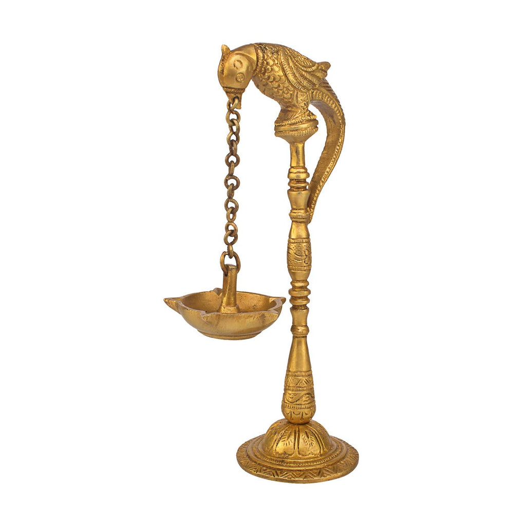 Svarup Traditional Brass Parrot Design Hanging Table Diya Stand: Perfect for Home Entrance Decor, Diwali, Temple, Wedding, Pooja, and Puja Gifts