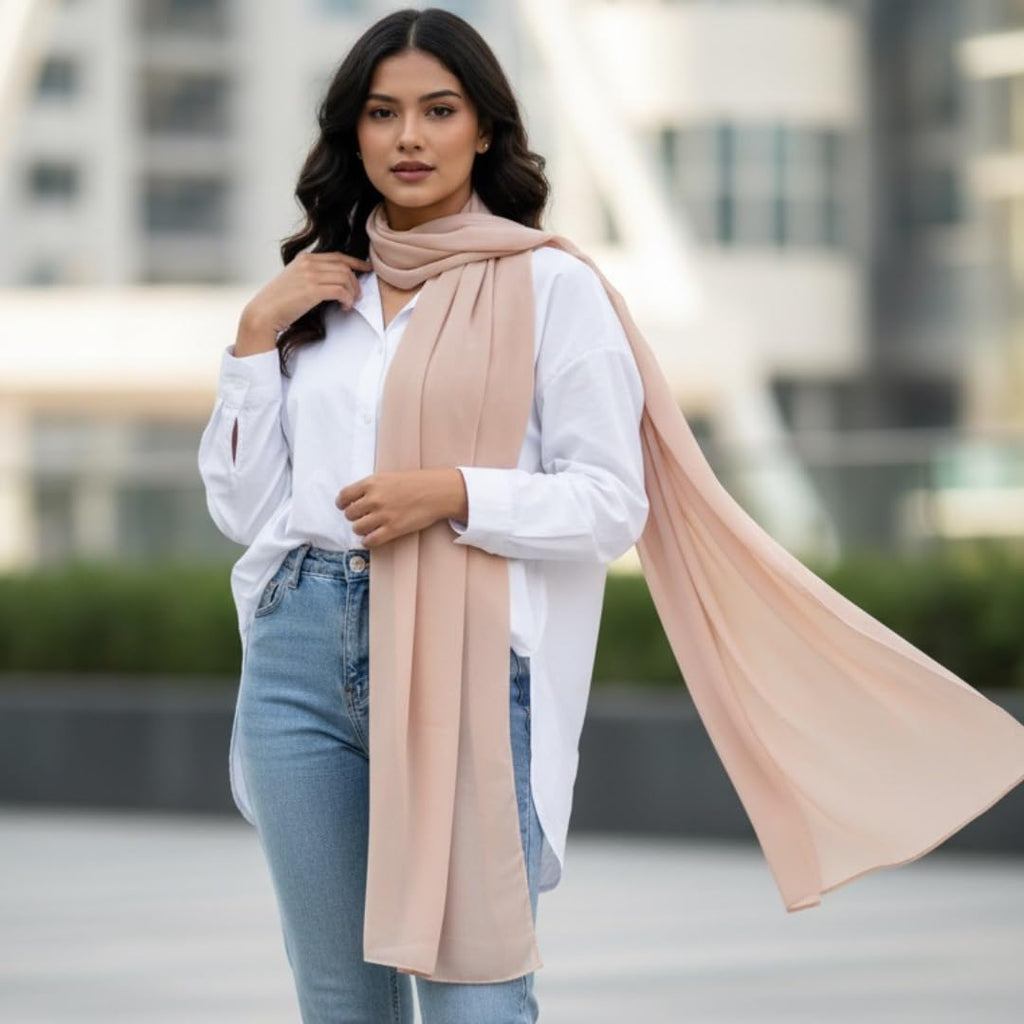 10z Trove Georgette Dupatta for Women – Soft Lightweight Stole/Shawl, 70x200cm Trendy Solid Colors (Sage Green, Wine Red, Light Gray, Blush Pink)