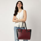 Fastrack Cherry Powermode Laptop Tote For Women | Cherry & Black Faux Leather Bag | Fits Upto 15 Laptop | Ladies Tote Bag with Zipper Closure & Utility Pockets