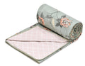 RRC Summer Double Bed Dohar, 150 GSM Cooling AC Blanket, 213x243 cm Microfiber Cotton, Green and Pink Leaf Reversible Quilt, Lightweight and Perfect for Gifts Kafalo