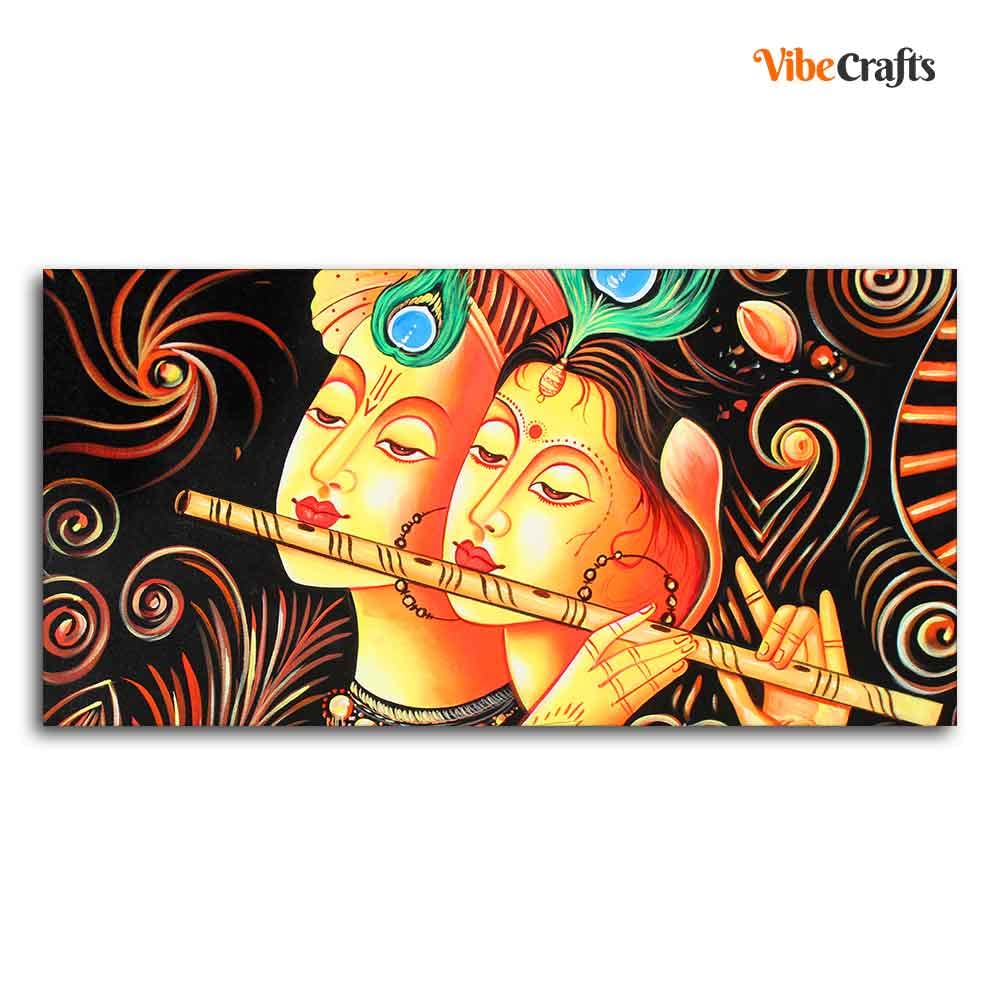 VIBECRAFTS Canvas Paintings for Living Room Drawing Room Radha Krishna with Flute Canvas Big Wall Painting Wall Art Fitted with Wooden Frame for Home|Office|Gift(PTVCH_2241N)