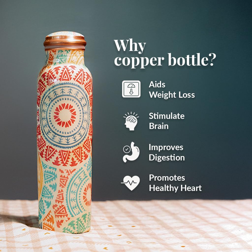 URBANFIX Copper Water Bottle | 100% Pure Copper Water Bottle (1 Litre) | Antimicrobial, Antioxidant & BPA Free Office Bottle, Boosts Immunity, Support Digestive Health| Ayurveda Inspired