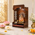 Gift Kya De Wooden Temple for Home | Premium Design Pooja Mandir for Home, Office, Shop with Storage, Can be Used as Pooja Stand for Wall Mounted with LED Spot Light (DIY)(16x10 inch)