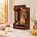 Gift Kya De Wooden Temple for Home | Premium Design Pooja Mandir for Home, Office, Shop with Storage, Can be Used as Pooja Stand for Wall Mounted with LED Spot Light (DIY)(16x10 inch)