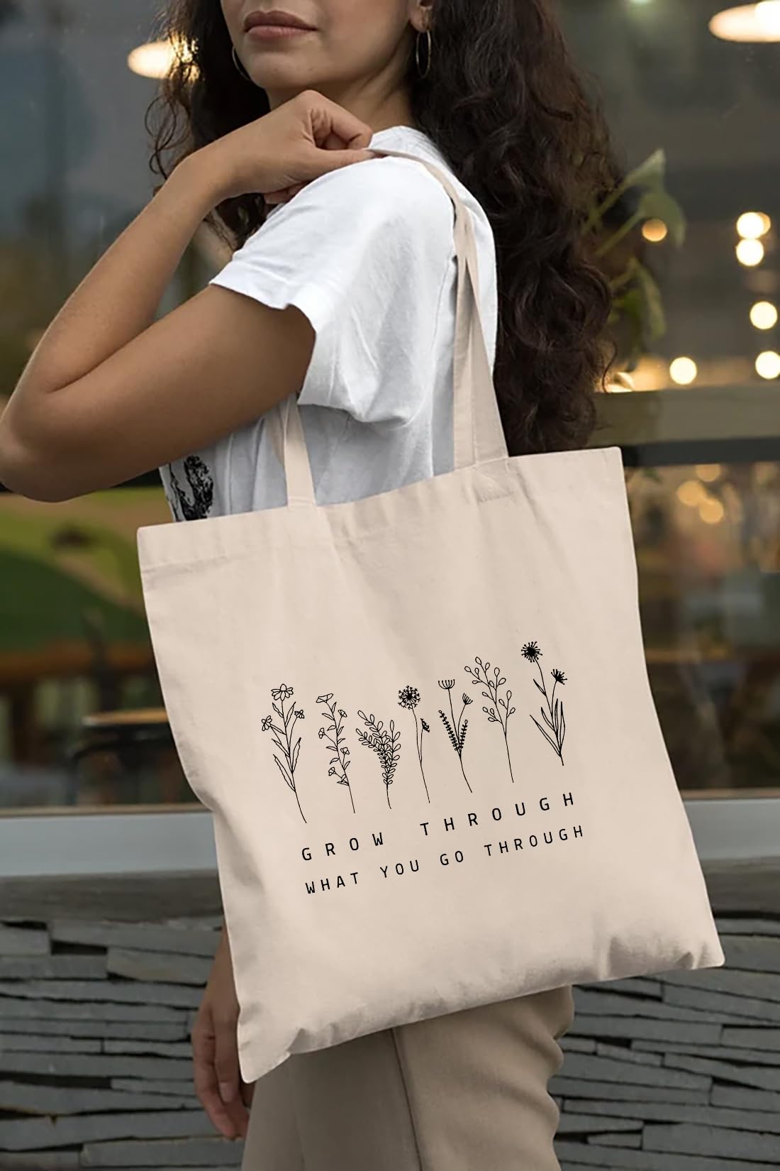 The Purple Tree Grow Through Floral Cotton Classic Tote Bag For Women - Eco Friendly, Reusable Shopping Bag, College Bag, White (Pack Of 1)