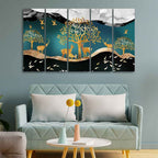 VIBECRAFTS Trees and Deer Canvas Wall Painting Set of Five For Home|Office|Living Room|Gift (PTVC5Pcs4_8593)