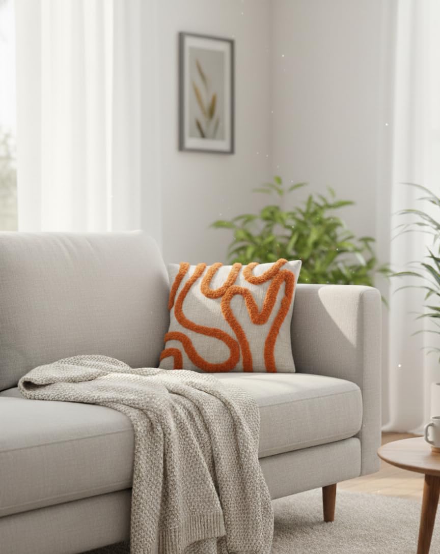 Furnistitchs Premium Decorative Throw Cushion Pillow Cover Boho Home Decor - Living Room Bedroom Couch Sofa Cushion Covers 16 inch x 16 inch (2, Orange Zigzag)