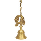 ARTVARKO Pure Brass Peacock Design Hanging Bell with Chain for Home Décor,Temple & Pooja Mandir (3.5x7 Inches with Chain 24 Inch)