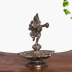 INTERNATIONAL GIFT Silver Plated Dancing Lord Ganesha Idol with Diya – Showpiece for Mandir, Pooja & Home Décor