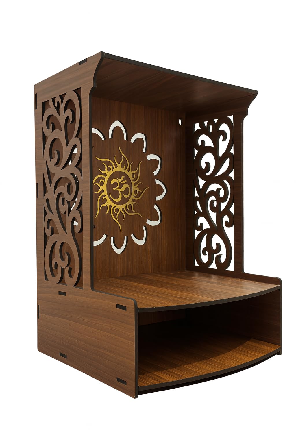 WIZZARTPRINTS Beautiful Wooden Pooja Stand for Home Mandir with LED Spot Light | Wall Mounted Temple for Home and Office | Compact Wooden Puja Mandir Desing 3