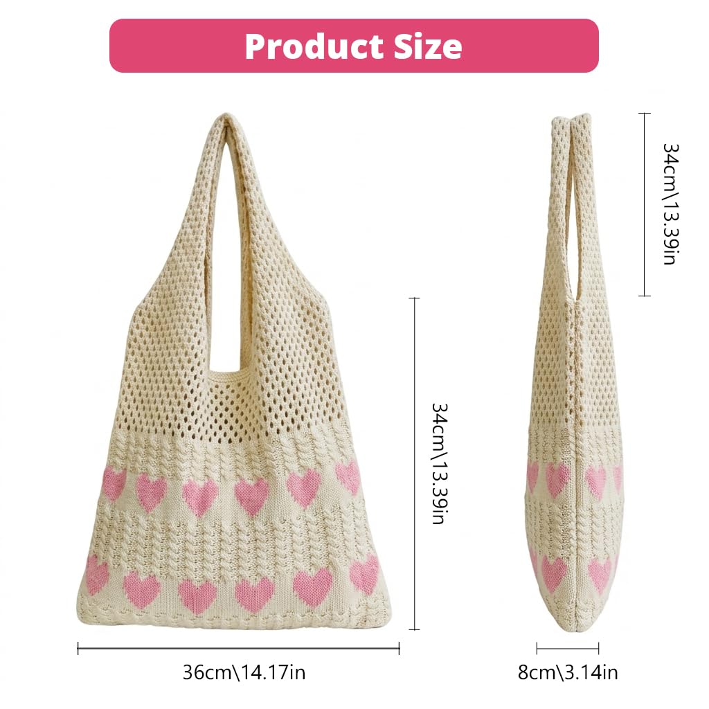 Zibuyu® Knitted Heart Pattern Crochet Bags for Women Stylish
