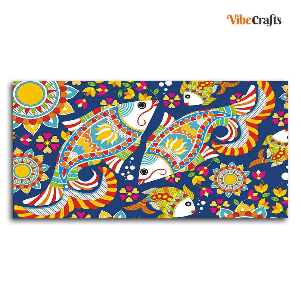 VIBECRAFTS Canvas Paintings for Living Room Drawing Room Madhubani Art Canvas Wall Painting Fitted With Wooden Frame for Home | Office | Gift (PTVCH_2405)