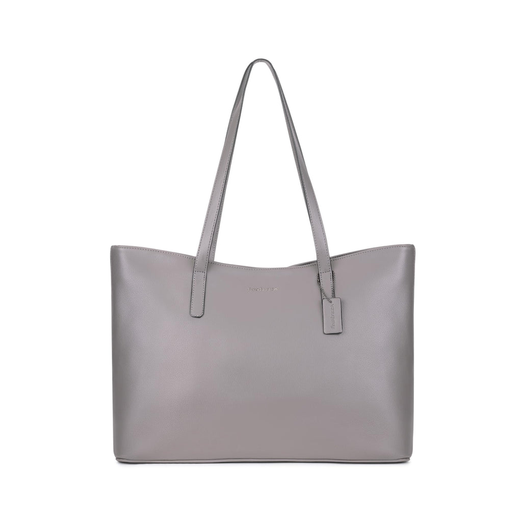 Fastrack Pebble Play Laptop Tote | Grey Faux-Leather Tote Bag for Women | 15-Inch Laptop Compatible | Gunmetal Hardware Finish with Double Handles, Zipper Closure & Organised Storage