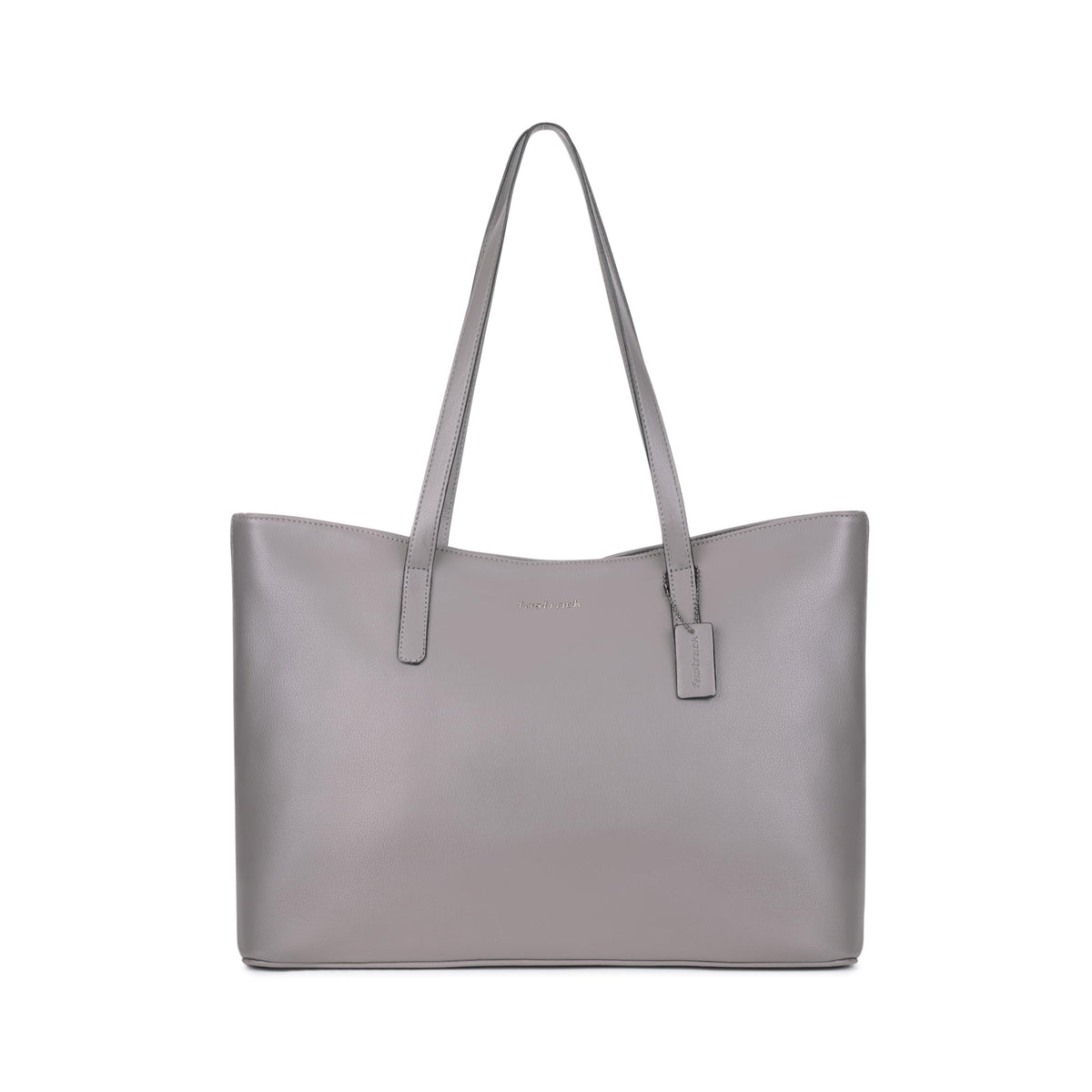 Fastrack Pebble Play Laptop Tote | Grey Faux-Leather Tote Bag for Women | 15-Inch Laptop Compatible | Gunmetal Hardware Finish with Double Handles, Zipper Closure & Organised Storage