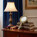 KridayKraft Beautifully Carved Round Shape Framed Gold Plating Metal Hand Mirror For Makeup, Travelling, Salon Mirror & Decorative Mirror Antique Item For Wedding Gifts.