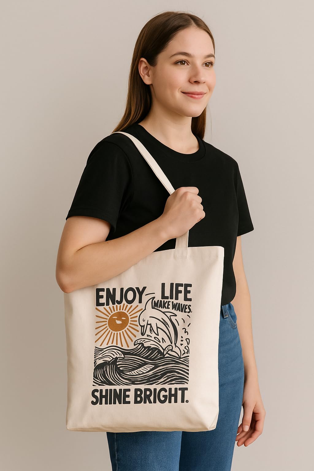 THE SACK CO. Foldable Canvas Tote Bag for Women,Tote Bag for College Girls, 100% Organic Cotton Reusable Shopping Bag for Grocery, Eco-Friendly Multi-Purpose Bag for Travel & Daily Use