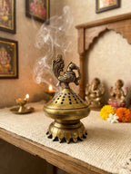Kridaykraft Traditional Brass Dhoopdani for Pooja, Decorative Incense Burner with Peacock Design for Home Fragrance and Meditation