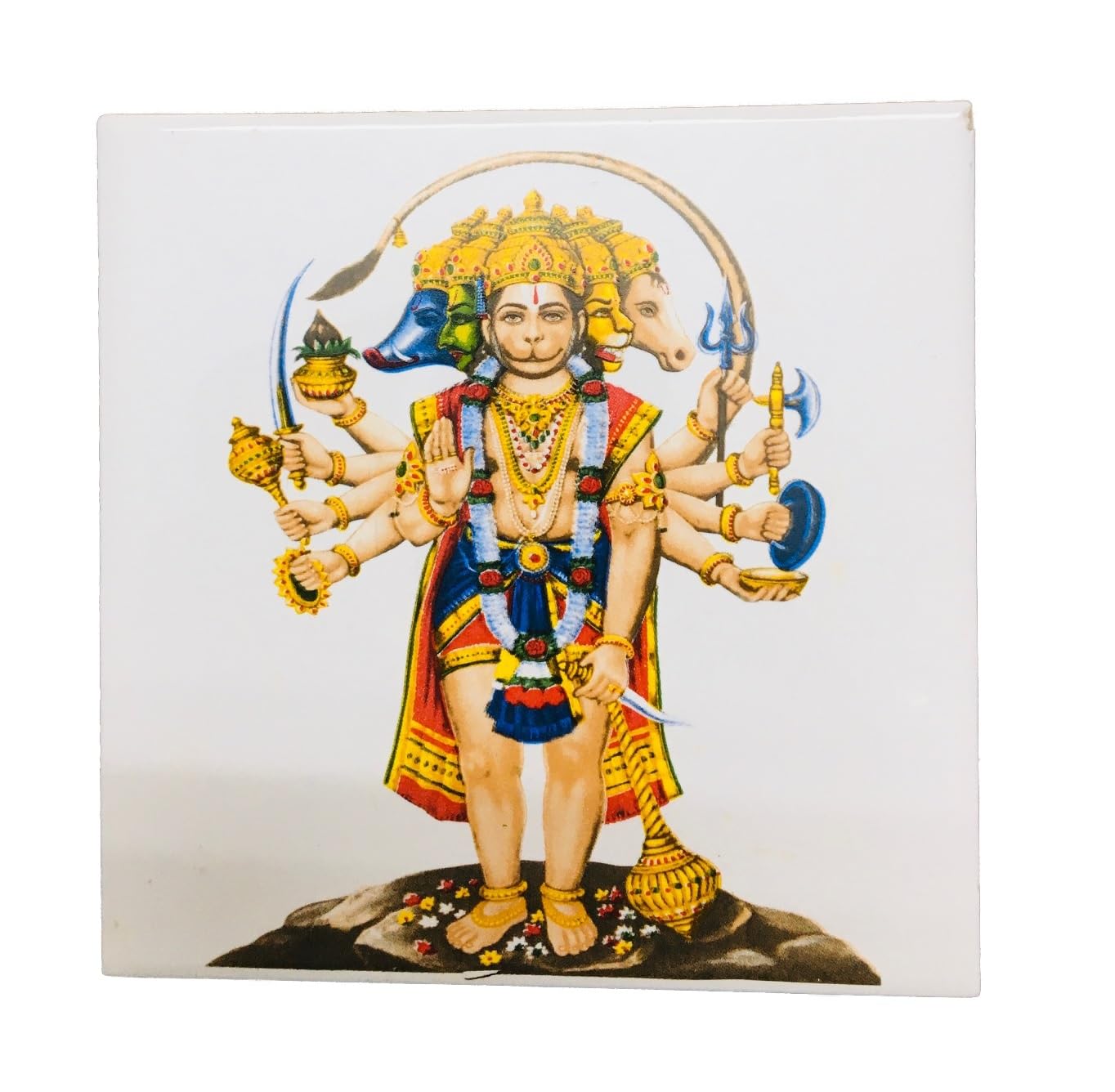 SHOP BY ROOM Ceramic Standing Panch Mukhi Lord Hanuman Tiles for Home Entrance, Temple, Office - 6 x 6 Inch, Religious