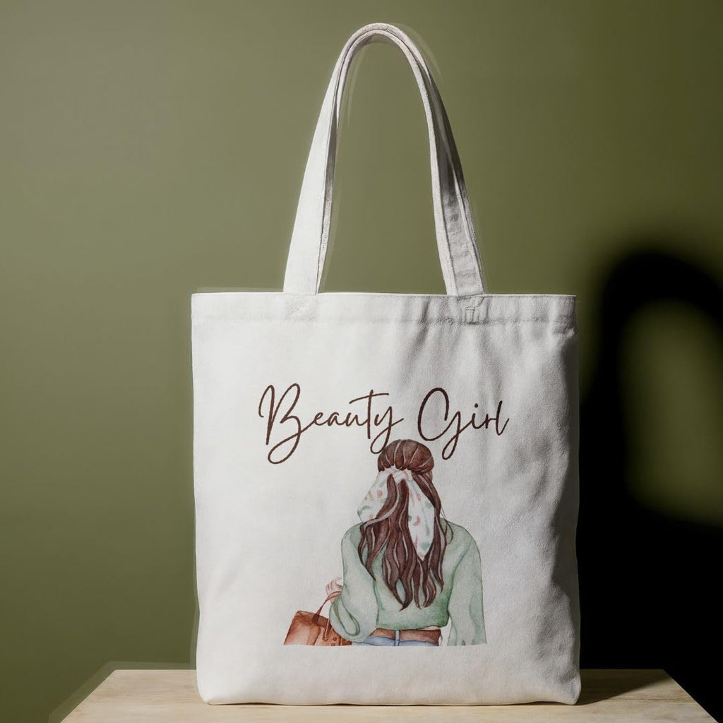 Reusable Cotton Fabric Beautiful Girl Printed Tote Bag Ideal for Travel Shopping College & Office Use