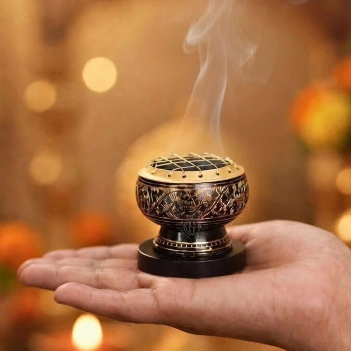 DSH Charcoal Incense Burner, Loban Burner, Brass Dhoop Dhuni Burner, Resin & Home Office Temple Prayer Butler, Round