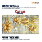 VIBECRAFTS Canvas Paintings for Living Room Drawing Room Golden Flowers Canvas Wall Painting Fitted With Wooden Frame For Home | Office | Living Room | Gifts (PTVCH_2511)
