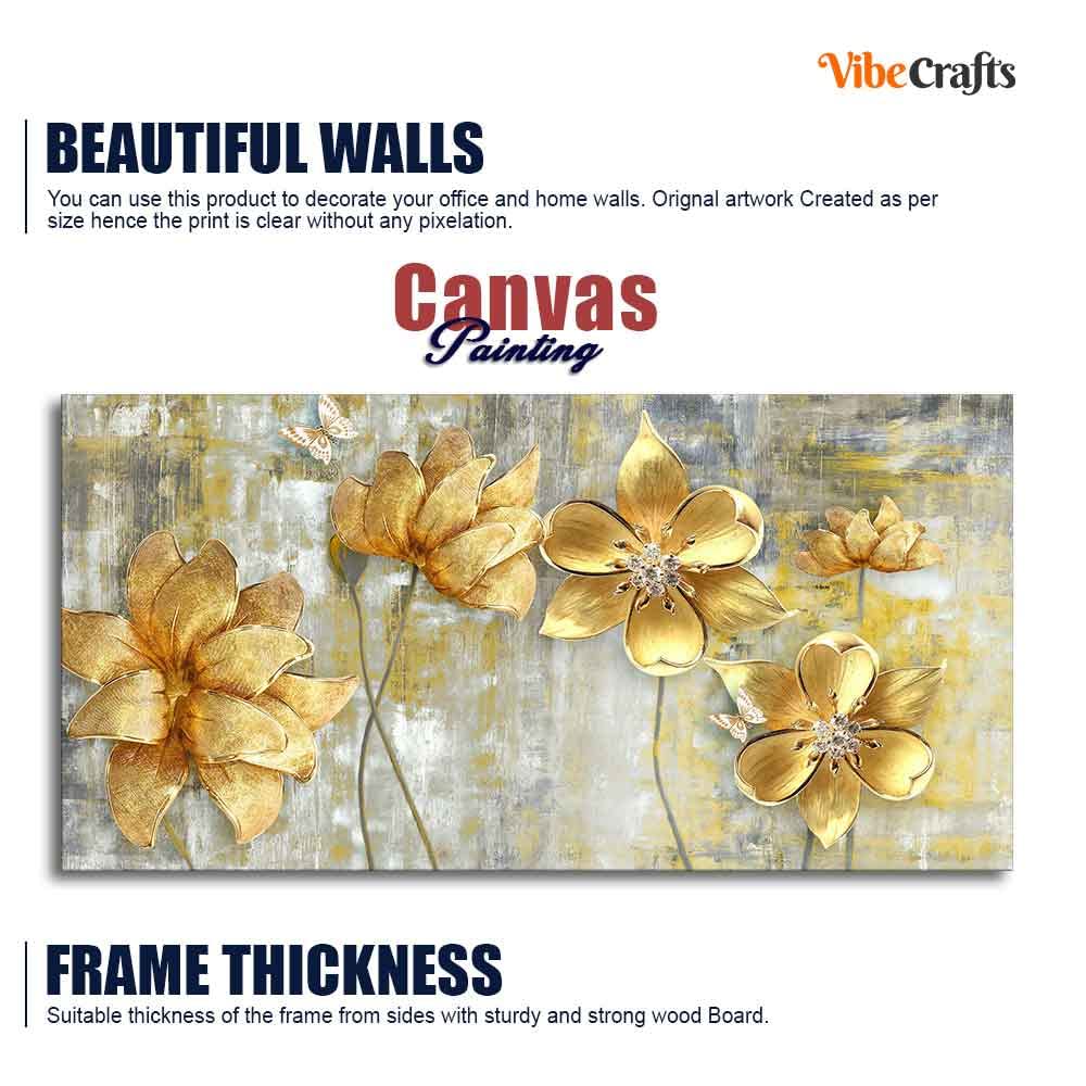 VIBECRAFTS Canvas Paintings for Living Room Drawing Room Golden Flowers Canvas Wall Painting Fitted With Wooden Frame For Home | Office | Living Room | Gifts (PTVCH_2511)
