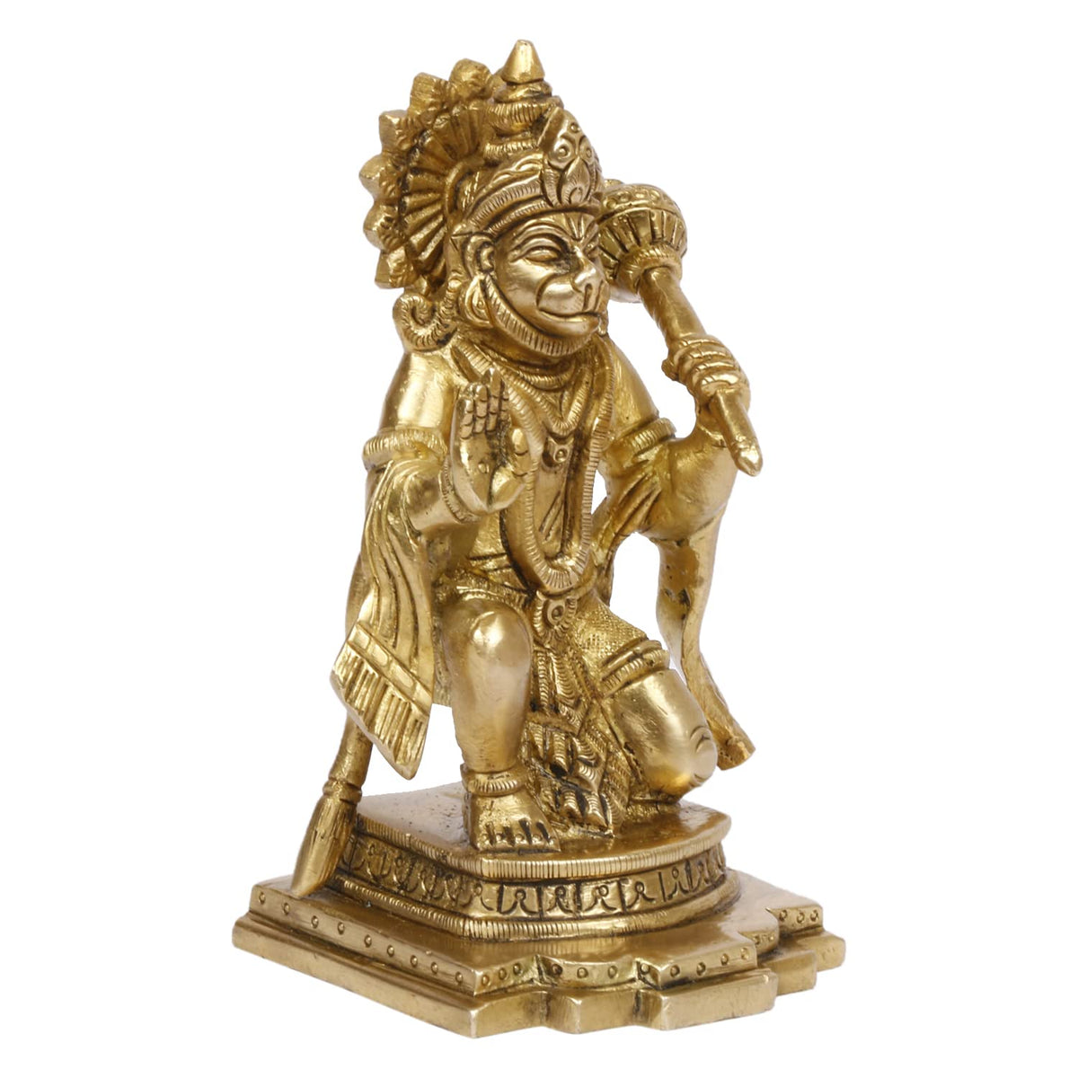 ARTVARKO™ Brass Lord Hanuman Bajrangbali Statue Strength God Sculpture Figurine Home Puja Idol Blessing Bajrangbali Statue for Pooja Gift Living Room Mandir Décor 5.5 Inch