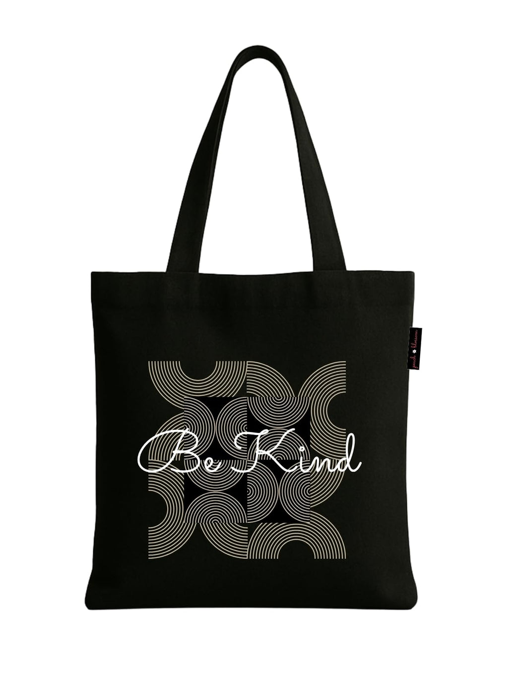 Peach Blossom Women's Printed Cotton Zipper Tote Bags (BLK - BE KIND)