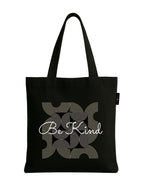 Peach Blossom Women's Printed Cotton Zipper Tote Bags (BLK - BE KIND)