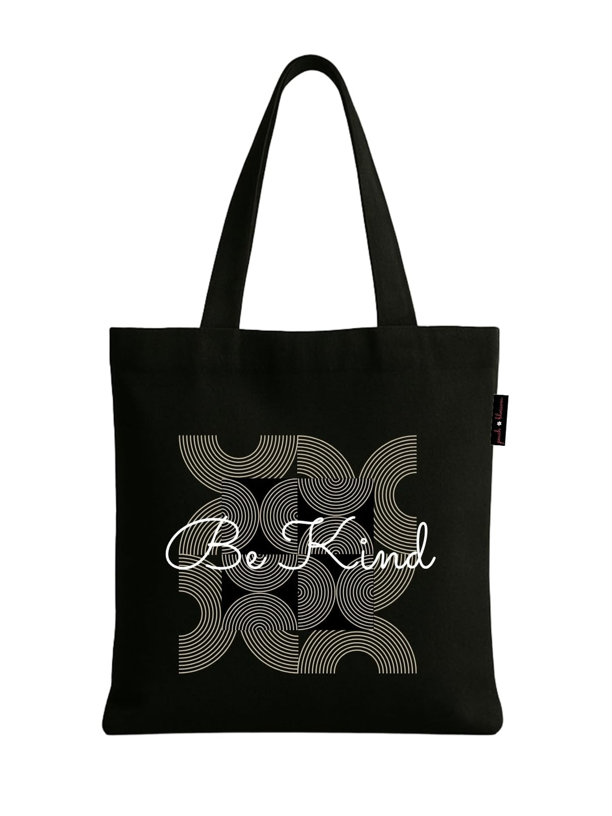Peach Blossom Women's Printed Cotton Zipper Tote Bags (BLK - BE KIND)